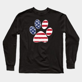 Dog Paw Print, American Flag Long Sleeve T-Shirt